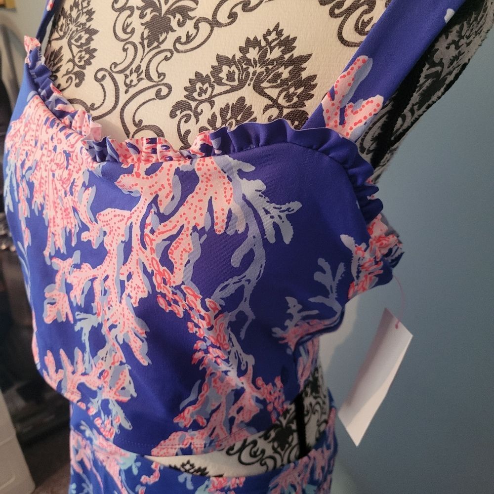 2 Piece Set Lilly Pulitzer Zahara Sports Bra and Skort Borealis Blue - Picture 3 of 4